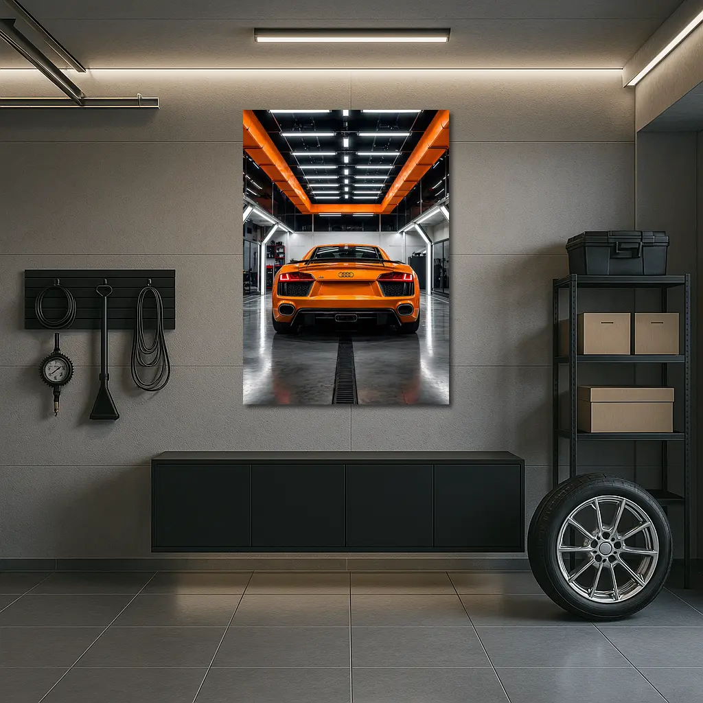 Audi R8 Orange Rear View Garage – Wall Art