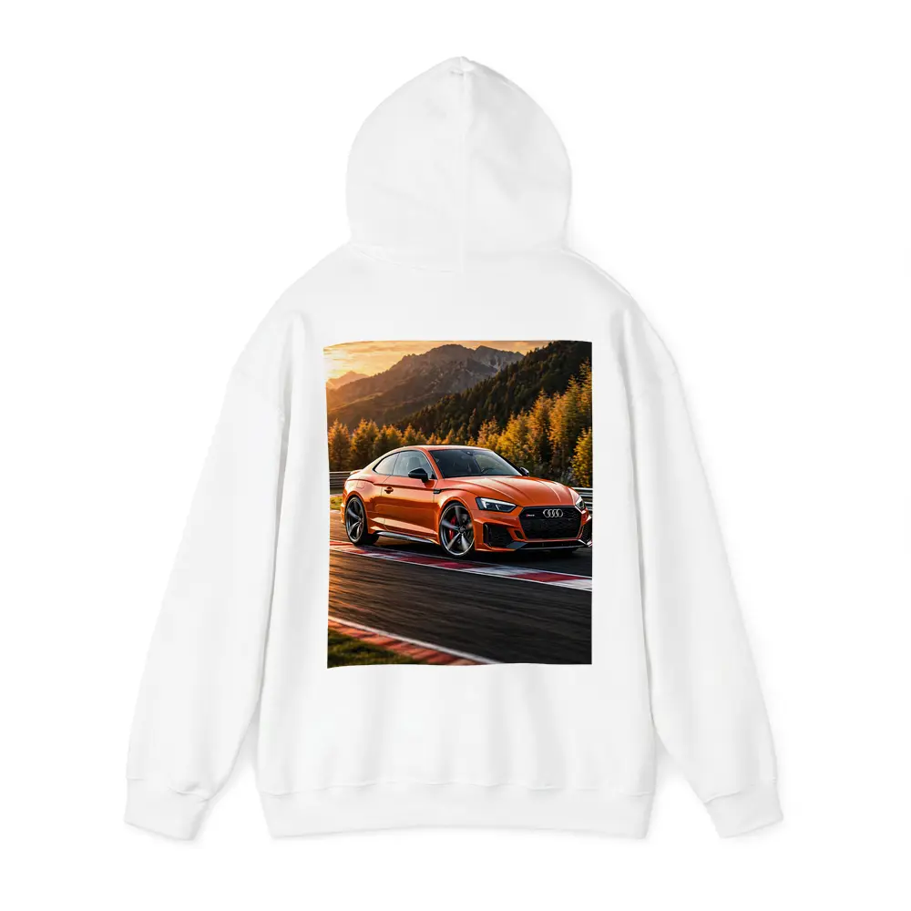Audi RS5 Orange Coupe on Racing Track – Hoodies
