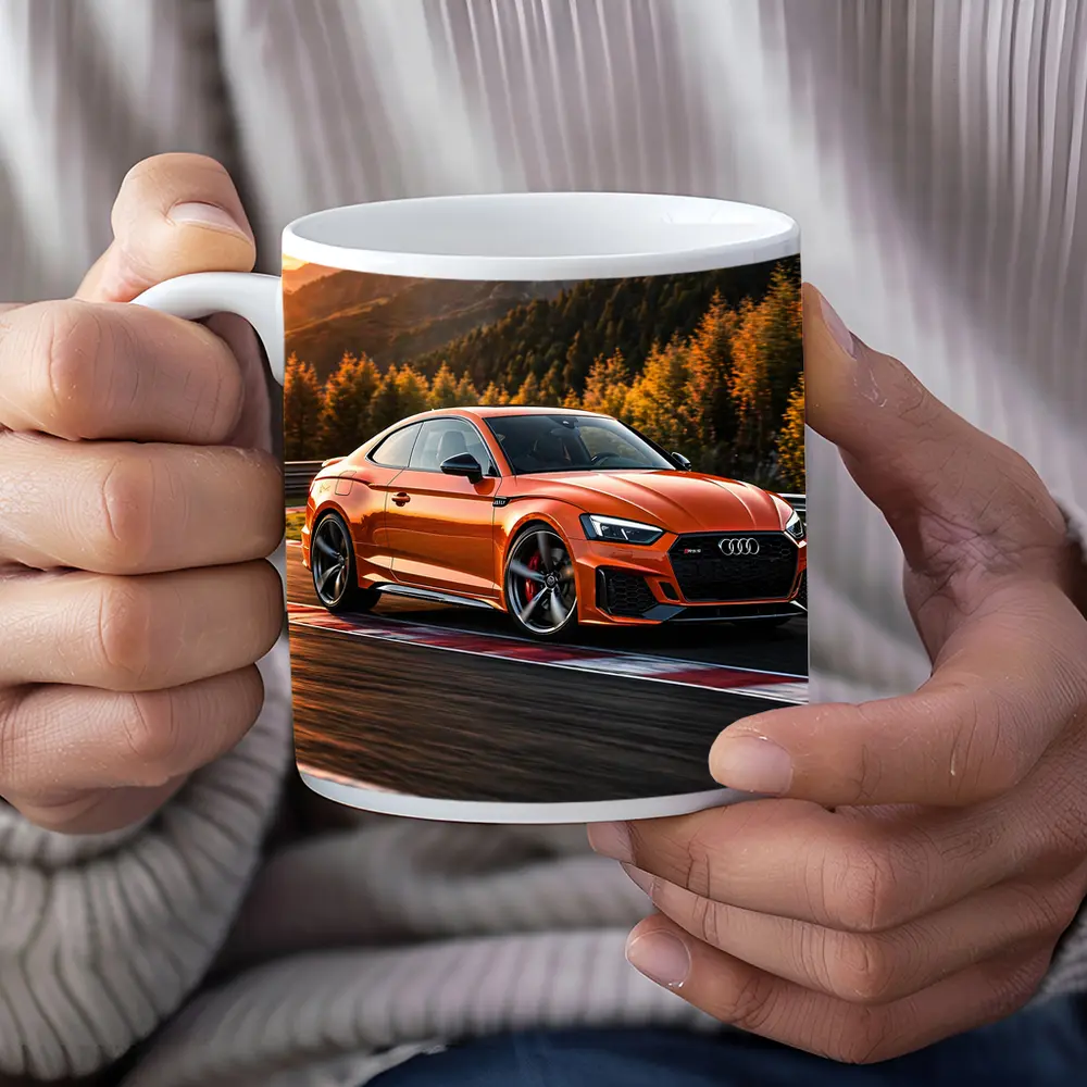 Audi RS5 Orange Coupe on Racing Track – Mugs