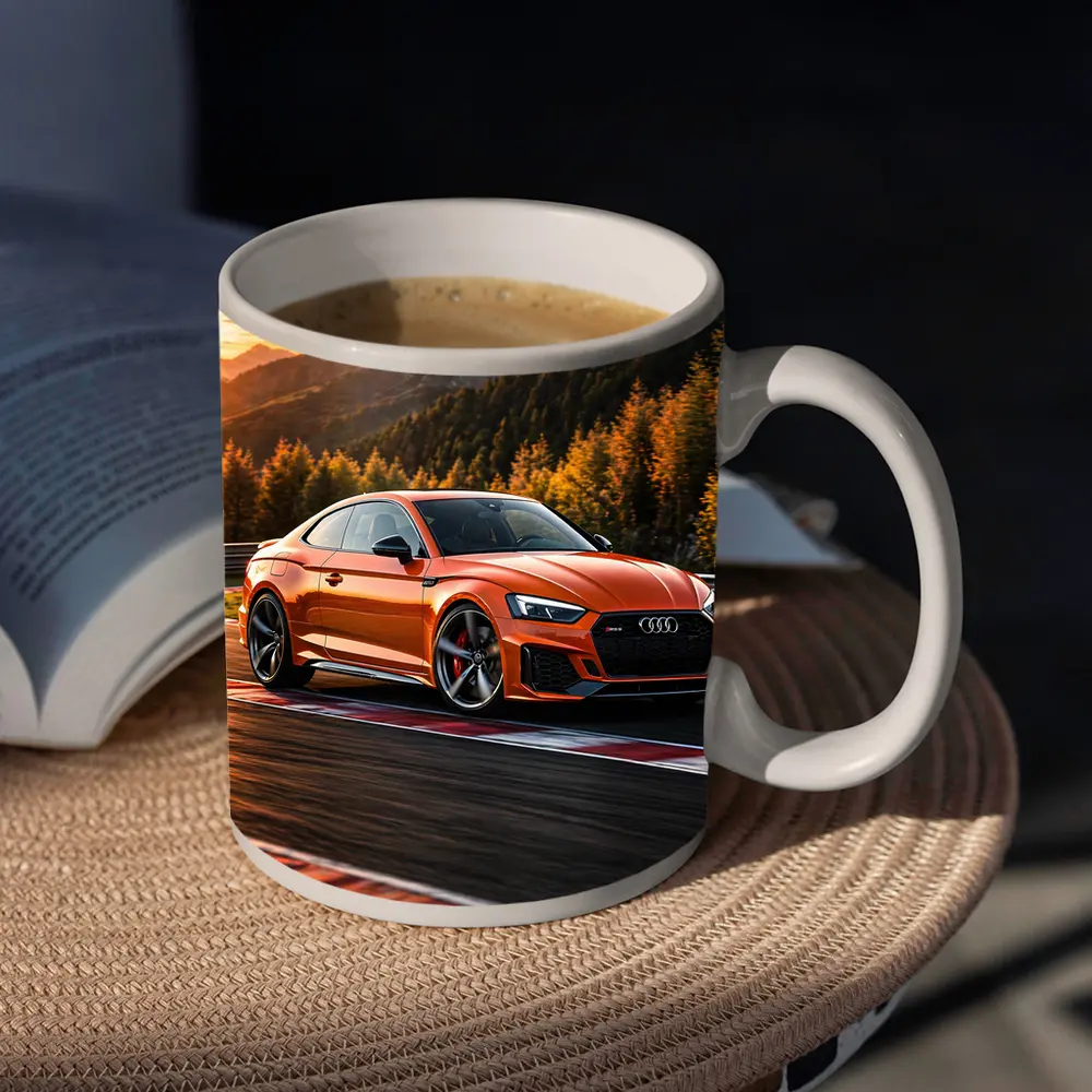 Audi RS5 Orange Coupe on Racing Track – Mugs
