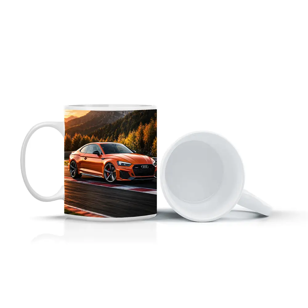 Audi RS5 Orange Coupe on Racing Track – Mugs