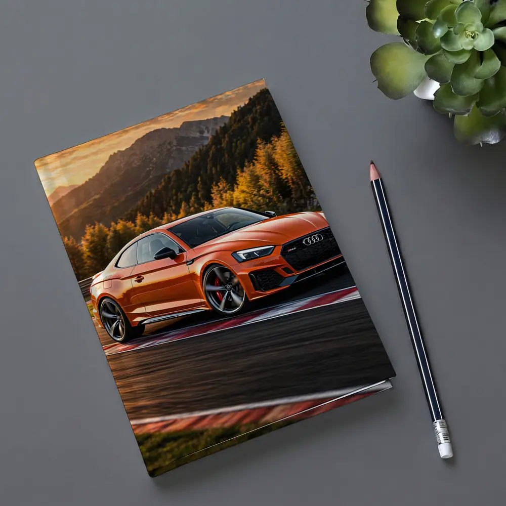 Audi RS5 Orange Coupe on Racing Track – Notebooks
