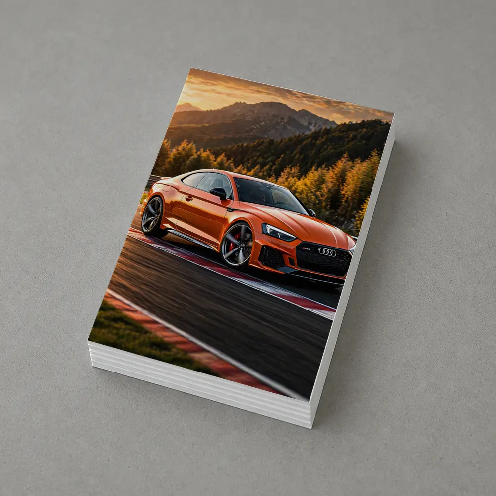 Audi RS5 Orange Coupe on Racing Track – Postcards