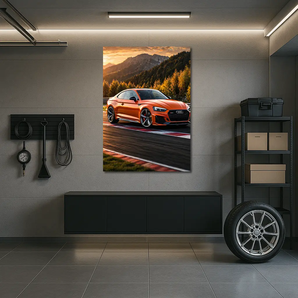 Audi RS5 Orange Coupe on Racing Track – Wall Art
