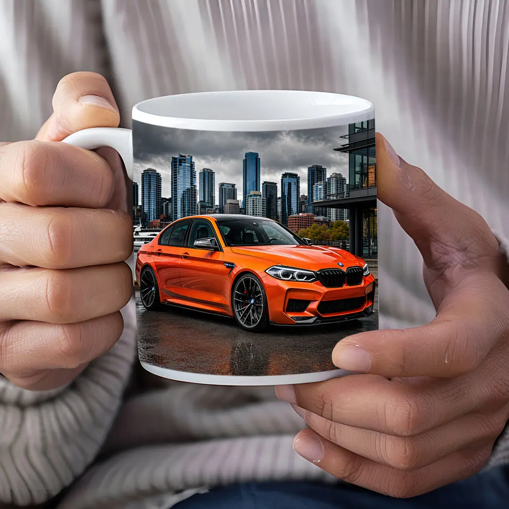 BMW M5 Orange Sedan City Waterfront – Mugs