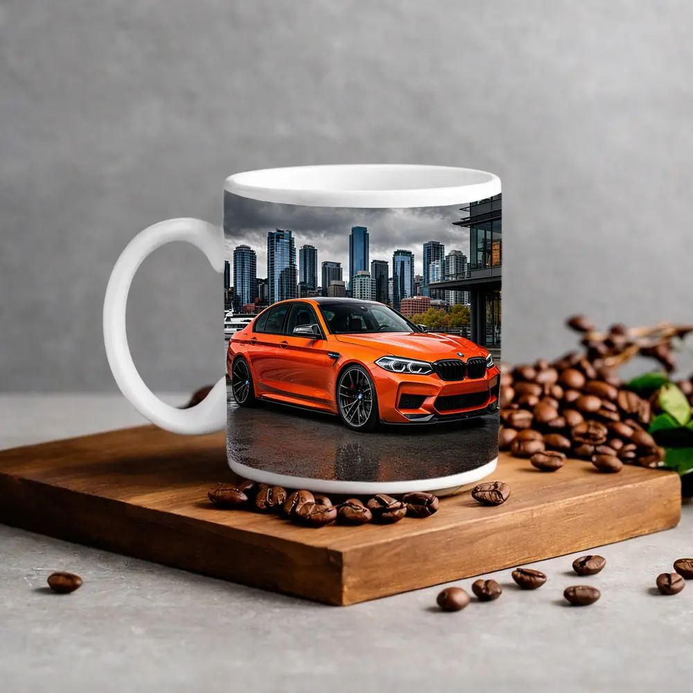 BMW M5 Orange Sedan City Waterfront – Mugs