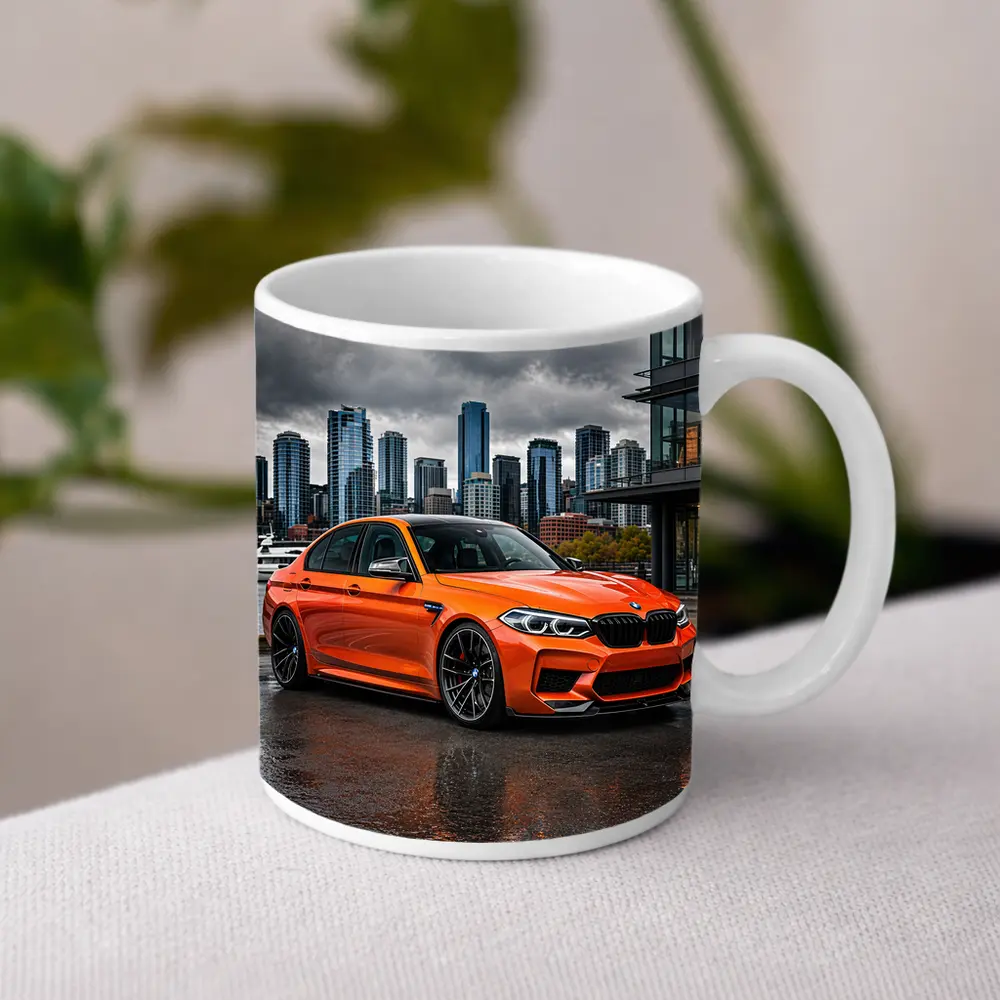 BMW M5 Orange Sedan City Waterfront – Mugs