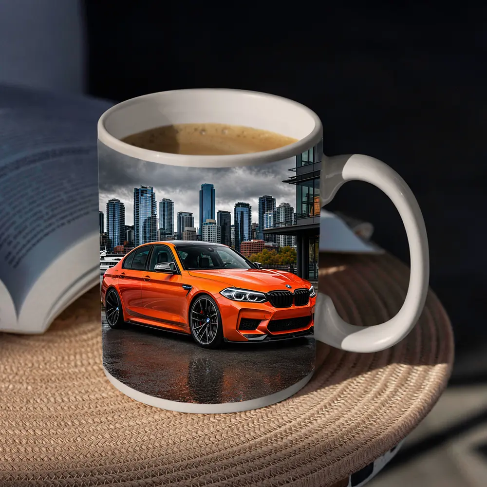 BMW M5 Orange Sedan City Waterfront – Mugs