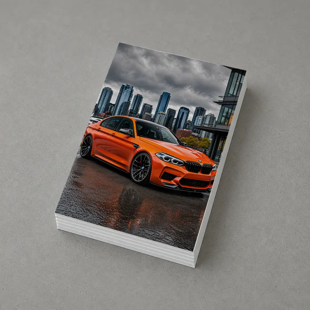 BMW M5 Orange Sedan City Waterfront – Postcards