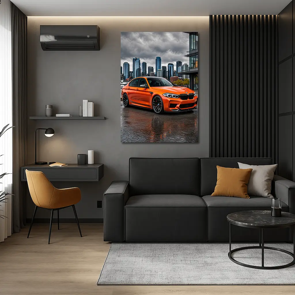 BMW M5 Orange Sedan City Waterfront – Wall Art