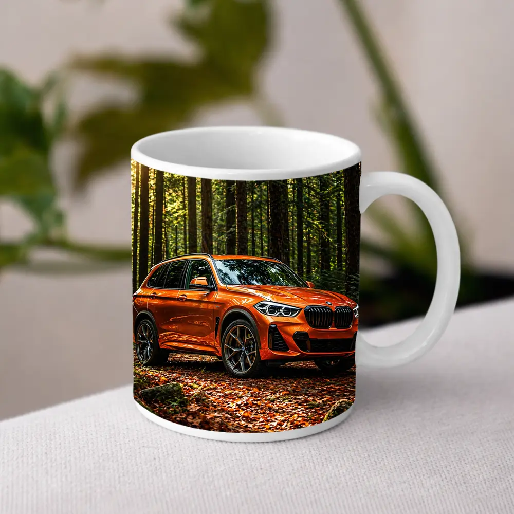 BMW X1 Orange SUV Forest Setting – Mugs