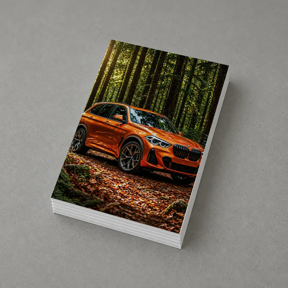 BMW X1 Orange SUV Forest Setting – Postcards