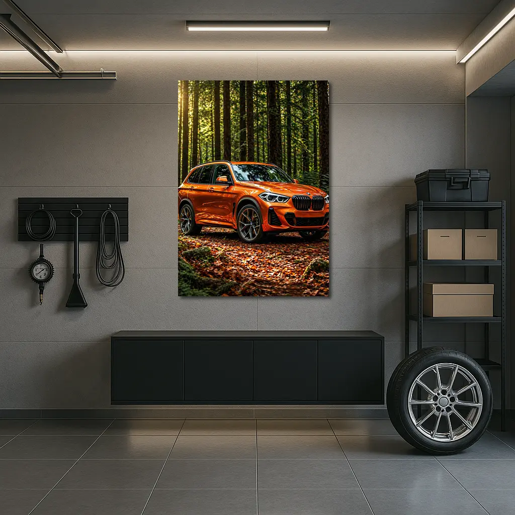 BMW X1 Orange SUV Forest Setting – Wall Art