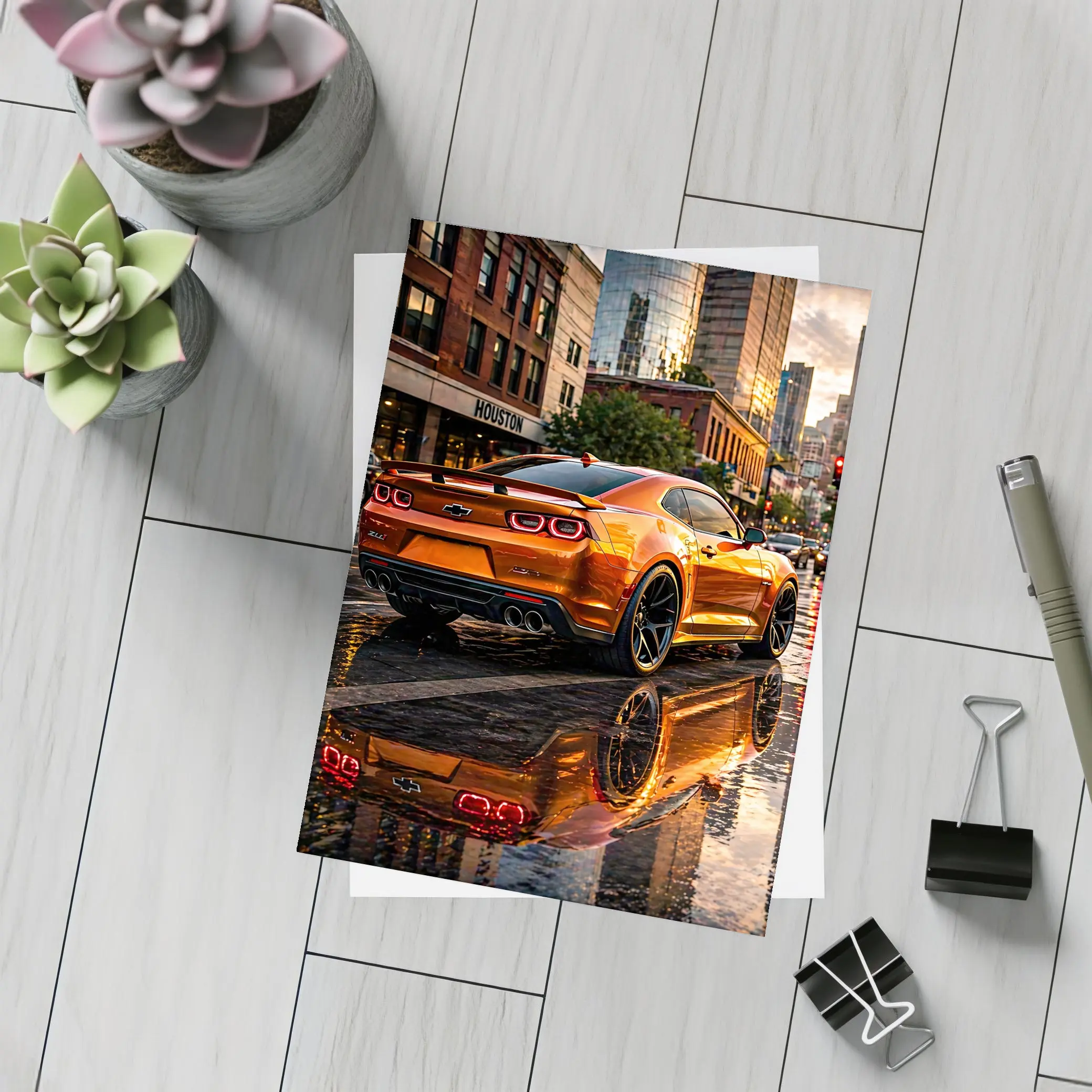 Chevrolet Camaro ZL1 Orange Houston City Streets – Postcards