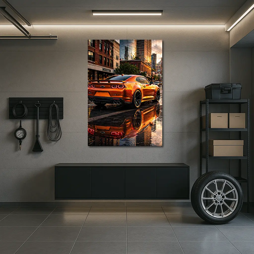 Chevrolet Camaro ZL1 Orange Houston City Streets – Wall Art