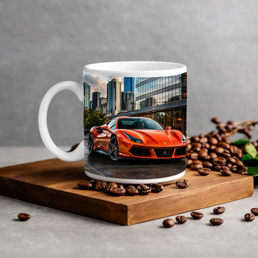 Ferrari 488 GTB Orange City Street – Mugs