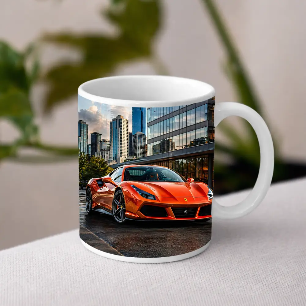Ferrari 488 GTB Orange City Street – Mugs