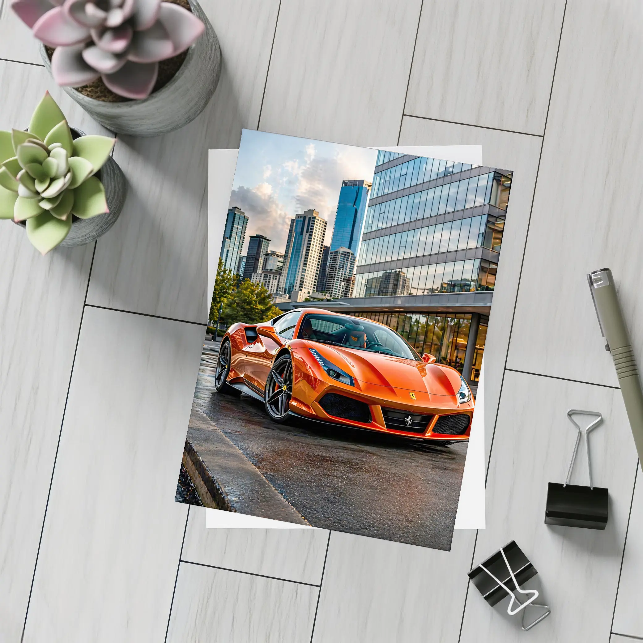 Ferrari 488 GTB Orange City Street – Postcards