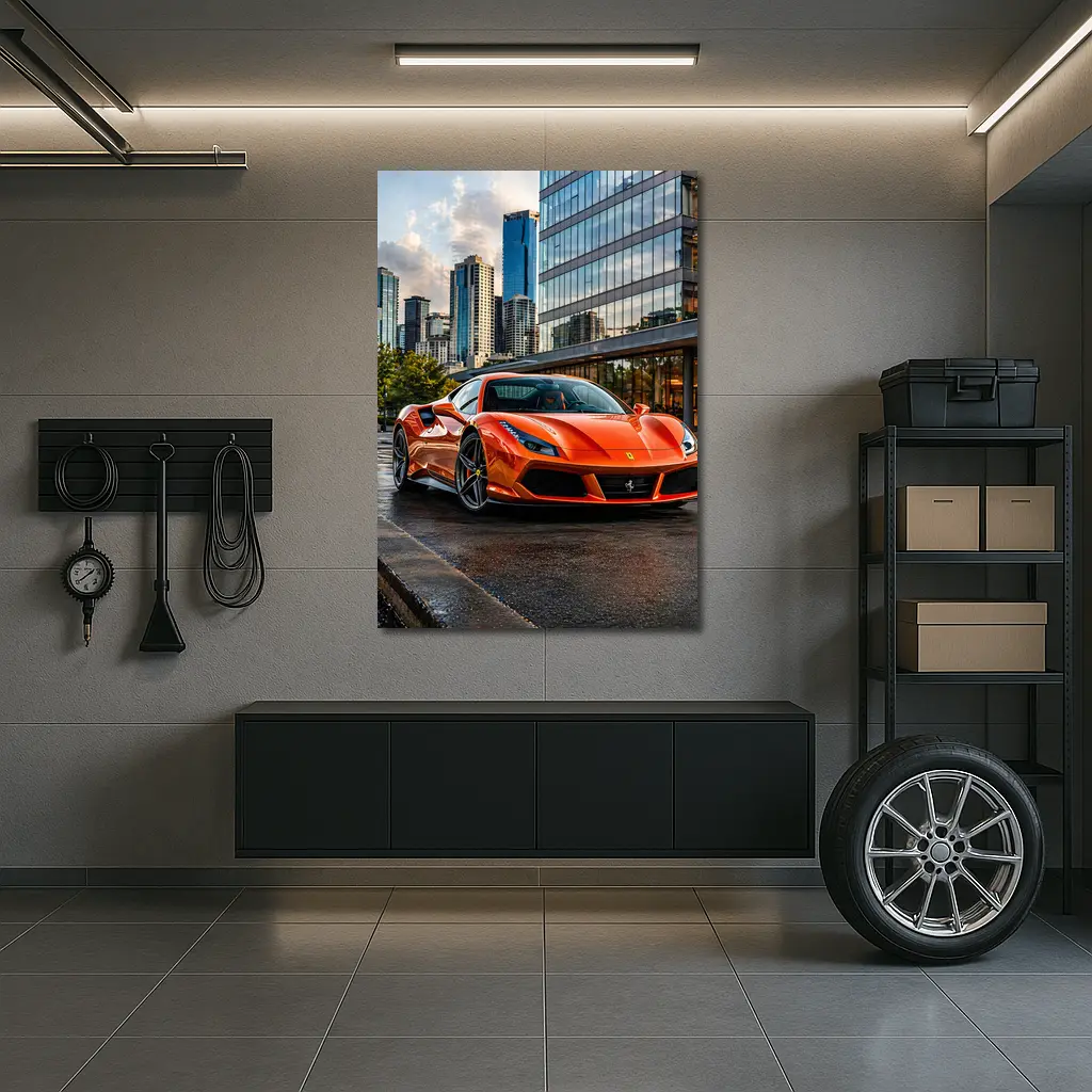 Ferrari 488 GTB Orange City Street – Wall Art