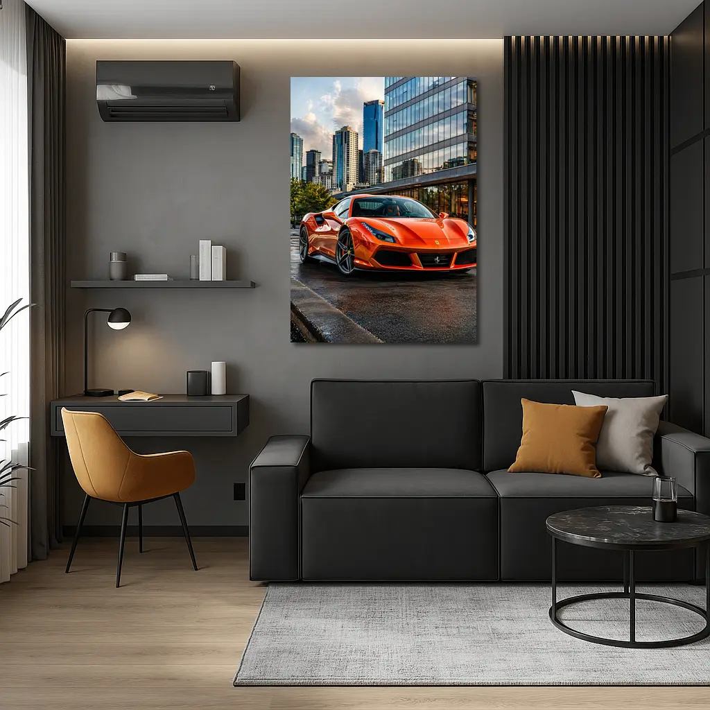 Ferrari 488 GTB Orange City Street – Wall Art