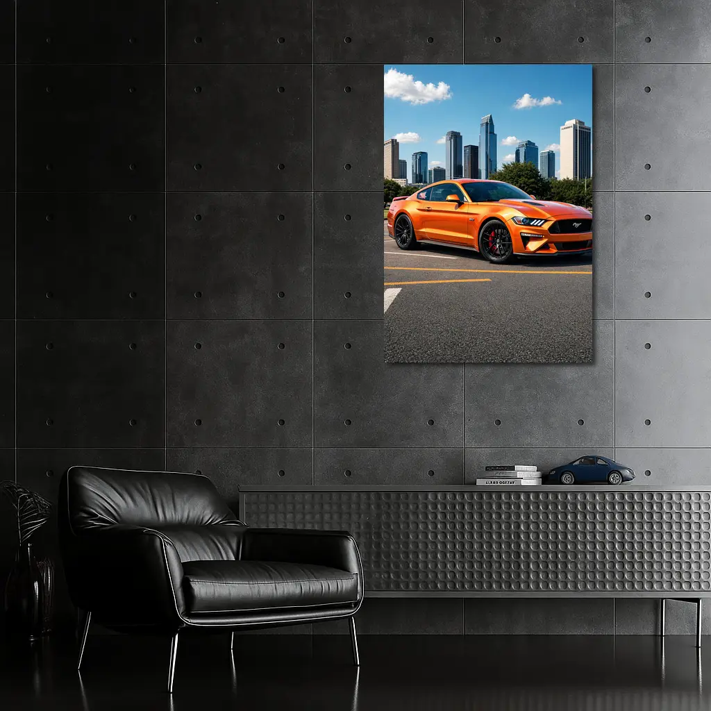 Ford Mustang GT Orange City Skyline – Wall Art