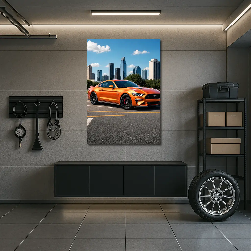Ford Mustang GT Orange City Skyline – Wall Art