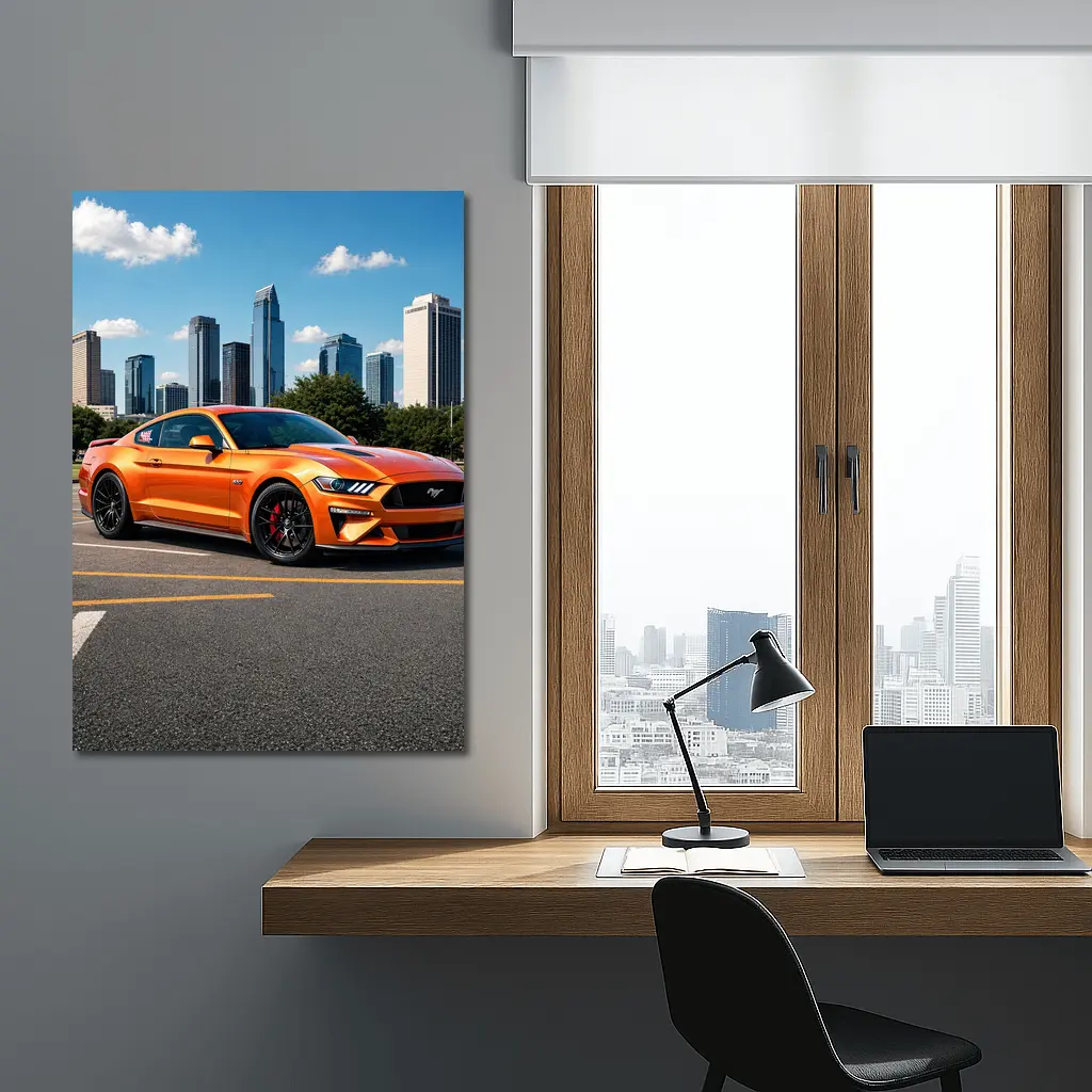 Ford Mustang GT Orange City Skyline – Wall Art