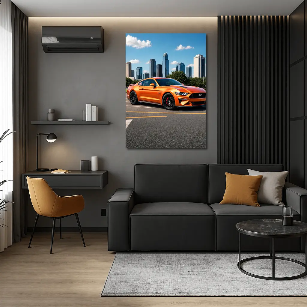 Ford Mustang GT Orange City Skyline – Wall Art