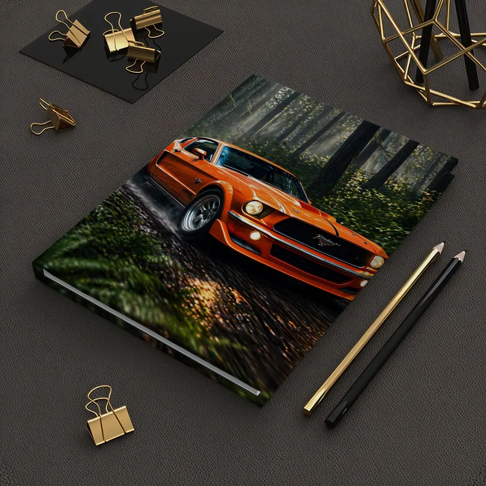 Orange Ford Mustang Roaring Through Forest Road – Notebooks