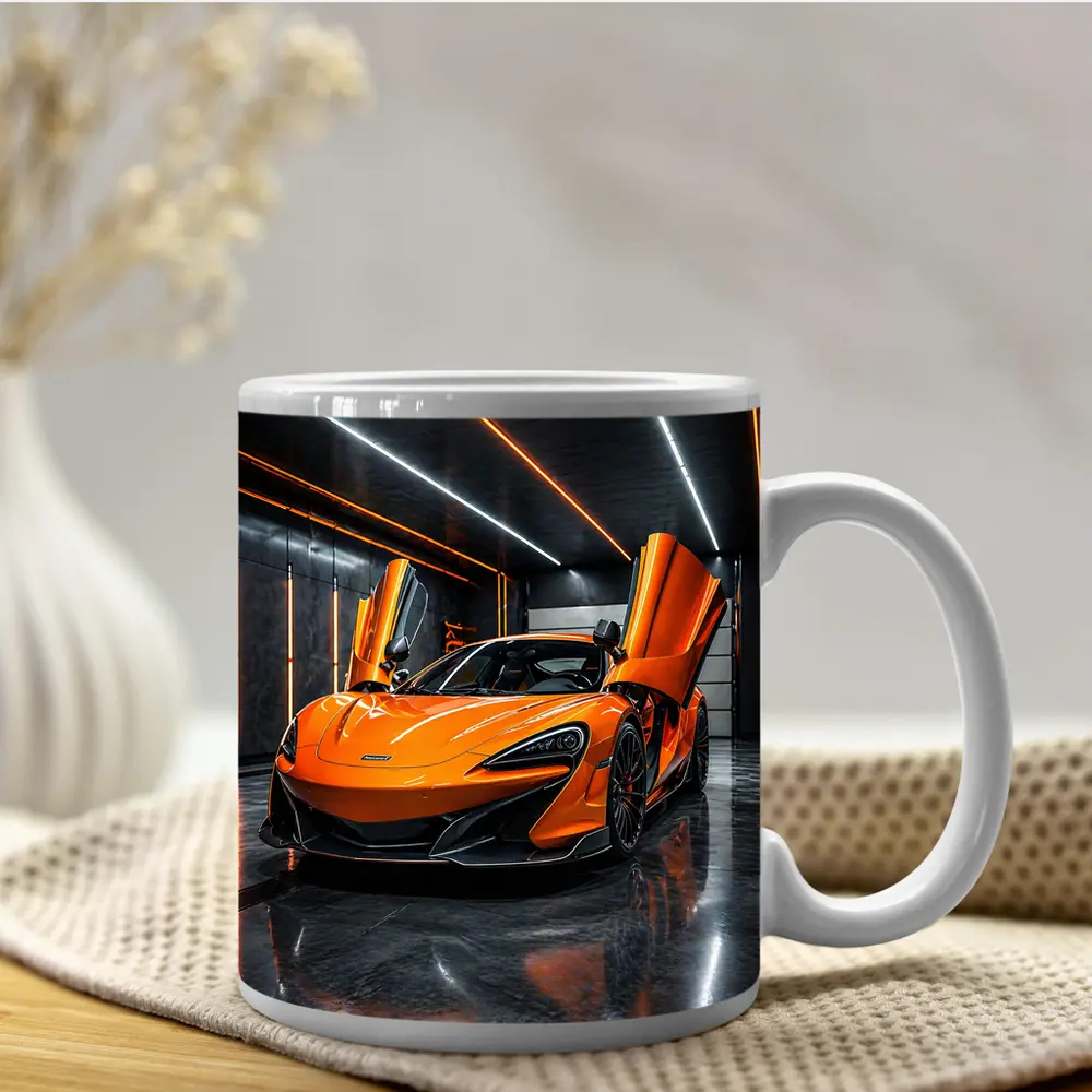 McLaren 600LT Orange Dihedral Doors Garage – Mugs