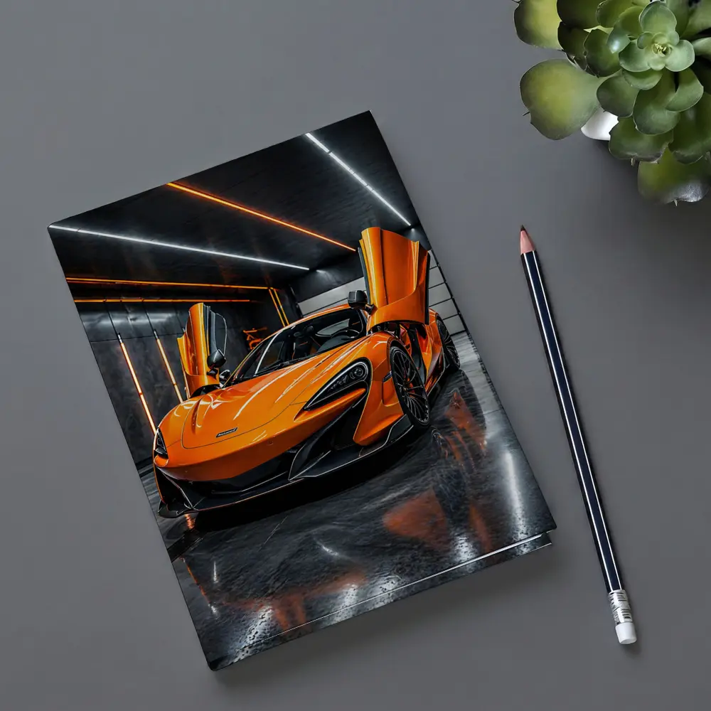 McLaren 600LT Orange Dihedral Doors Garage – Notebooks