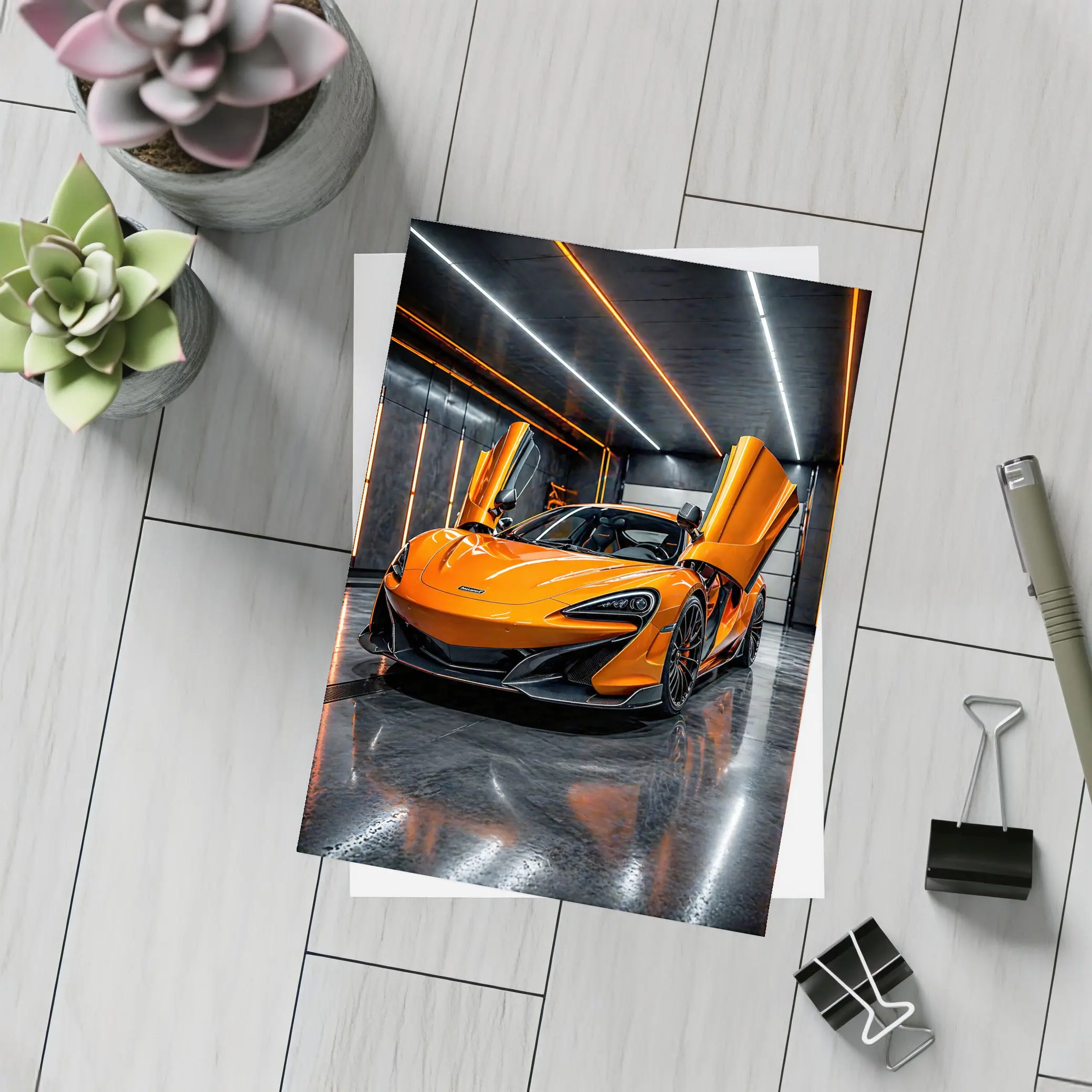 McLaren 600LT Orange Dihedral Doors Garage – Postcards