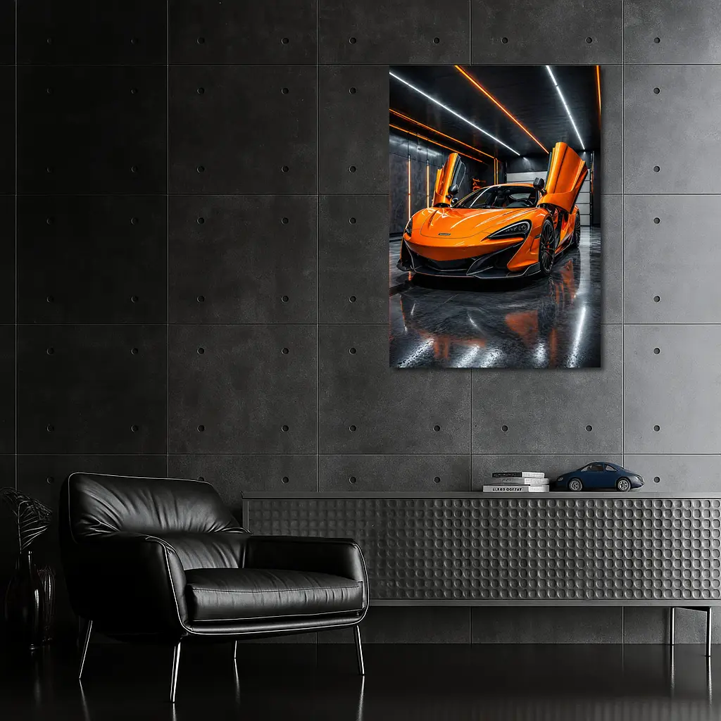 McLaren 600LT Orange Dihedral Doors Garage – Wall Art