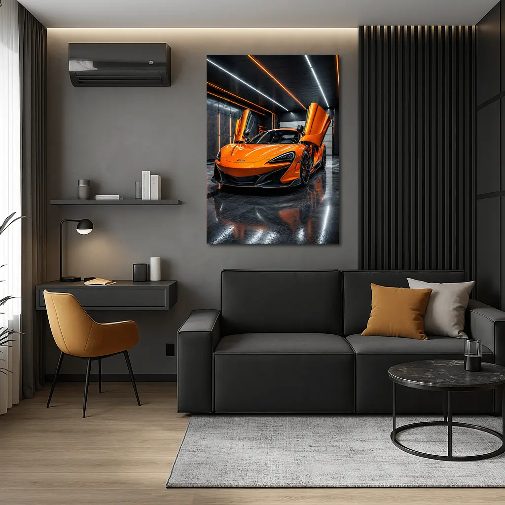 McLaren 600LT Orange Dihedral Doors Garage – Wall Art