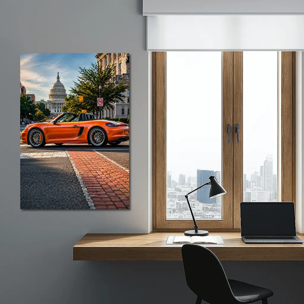 Porsche Boxster Orange Streets Washington DC – Wall Art