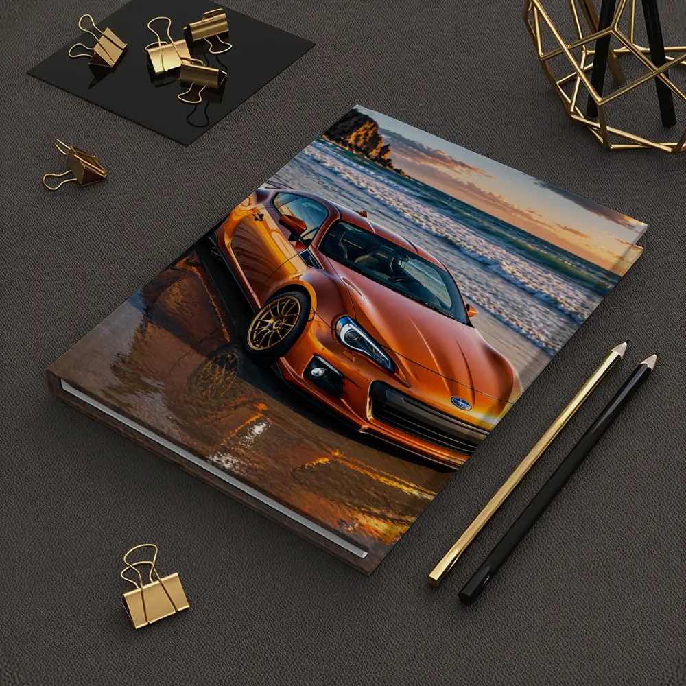 Orange Subaru BRZ Parked on Sunset Beach – Notebooks