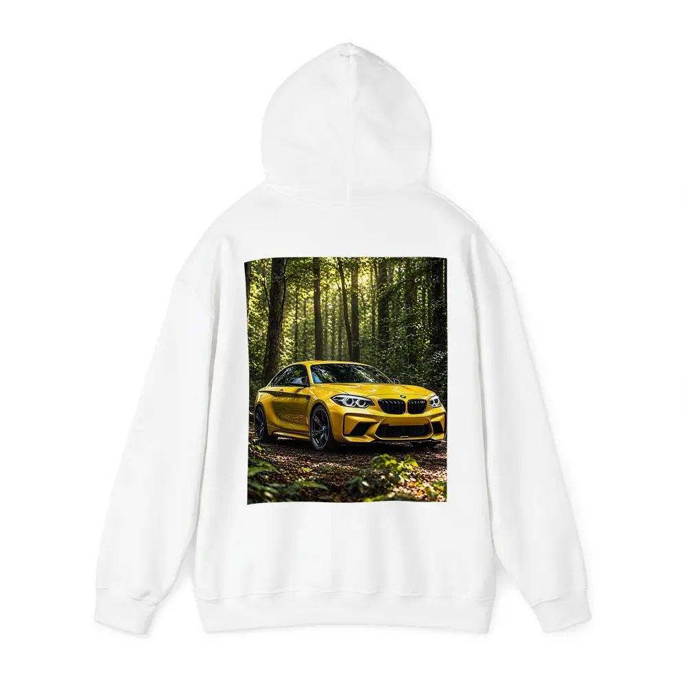Yellow BMW M2 Parked in Forest – Hoodies