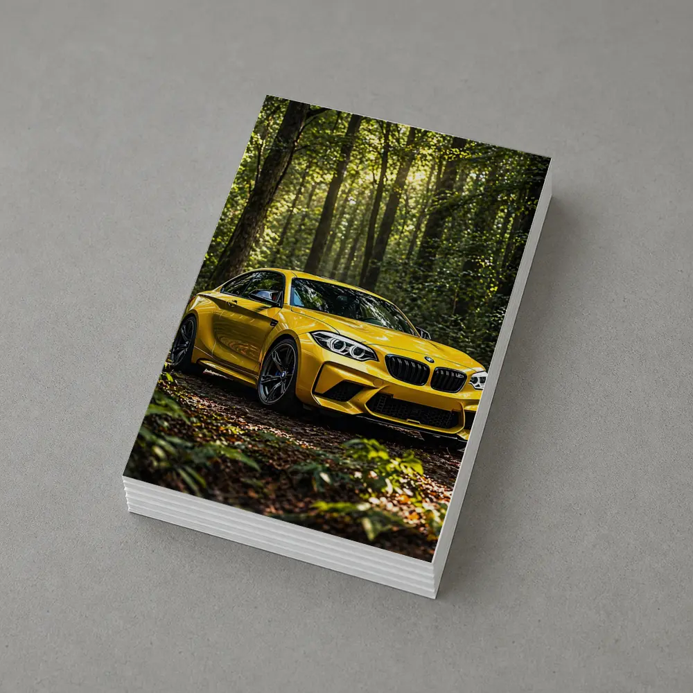 Yellow BMW M2 Parked in Forest – Postcards