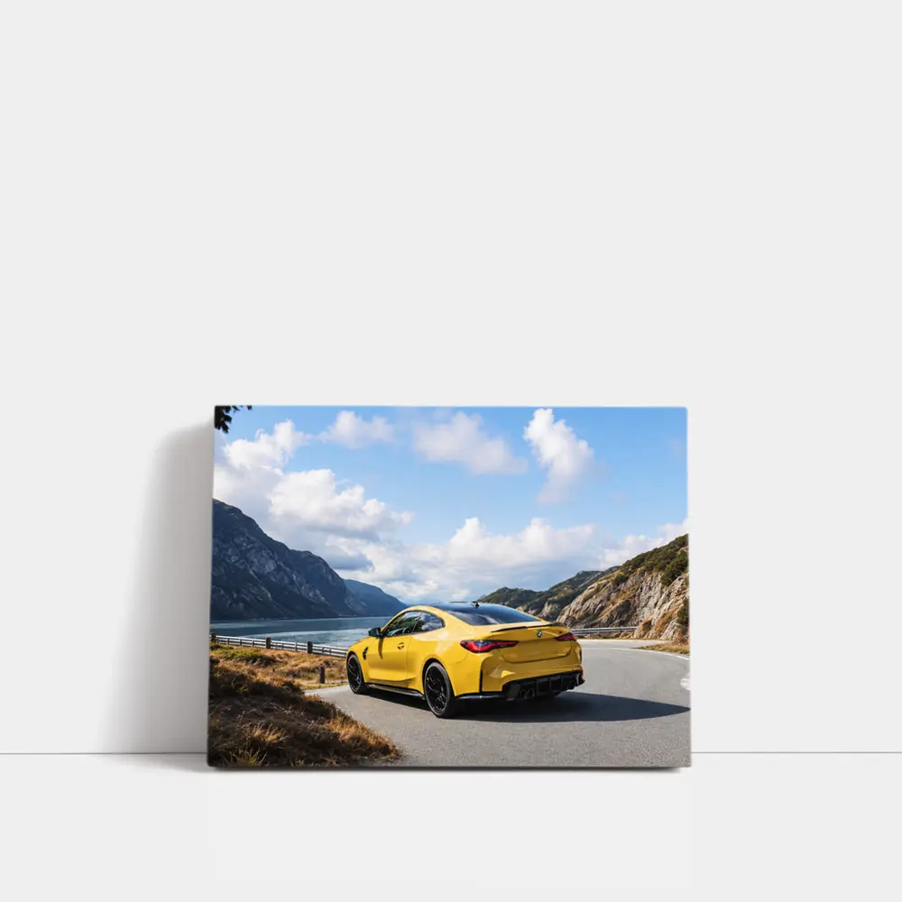 Yellow BMW M4 Coupe Mountain Lake Road – Wall Art
