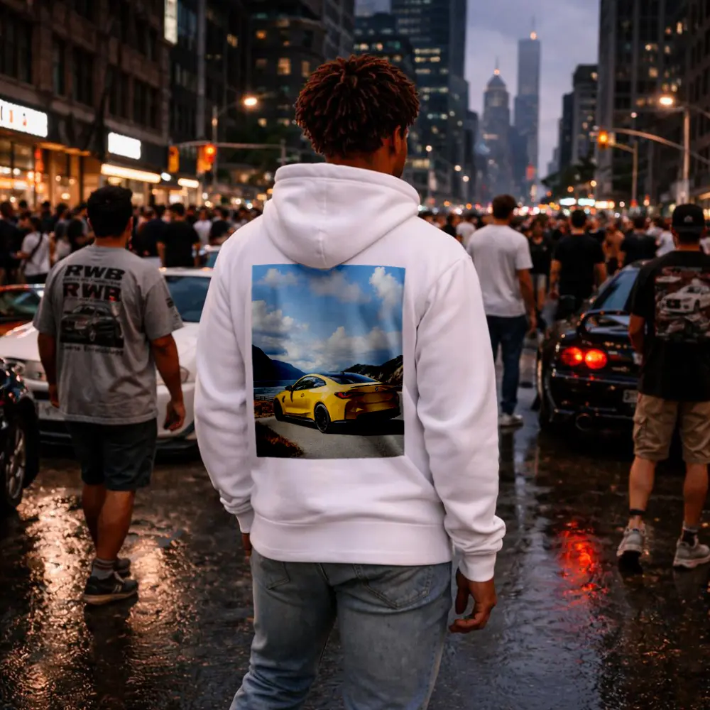 Yellow BMW M4 Coupe Mountain Lake Road – Hoodies