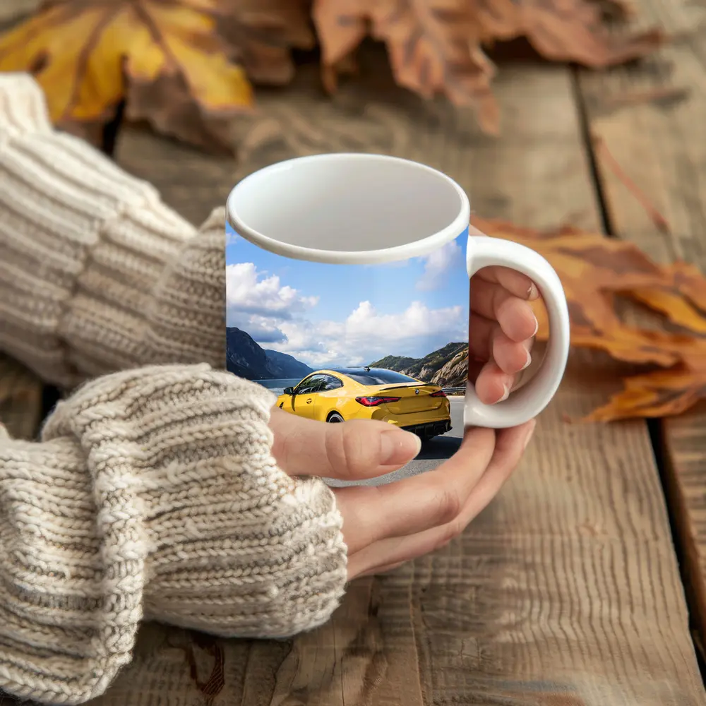 Yellow BMW M4 Coupe Mountain Lake Road – Mugs