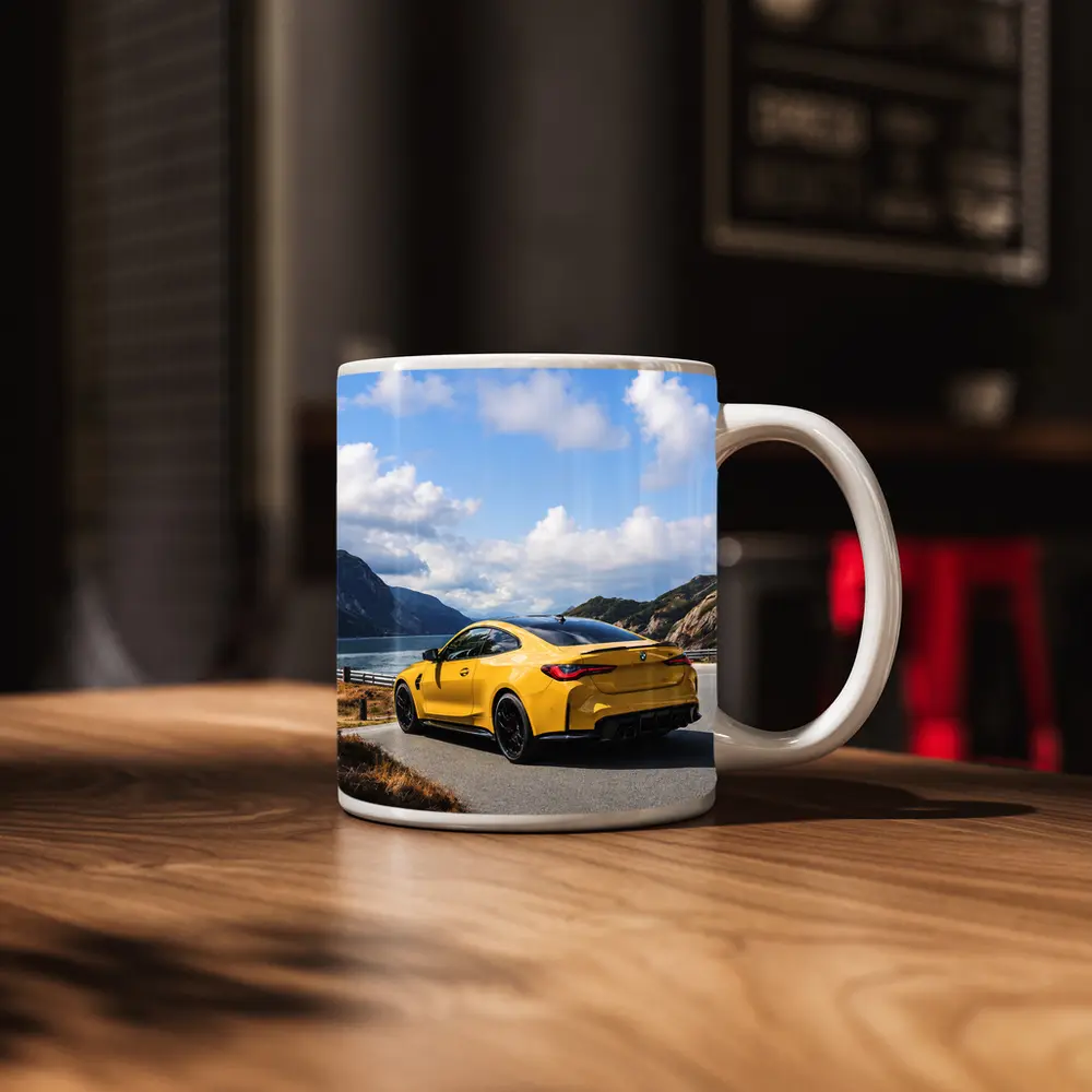 Yellow BMW M4 Coupe Mountain Lake Road – Mugs