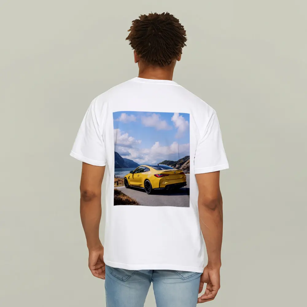 Yellow BMW M4 Coupe Mountain Lake Road – T-Shirts