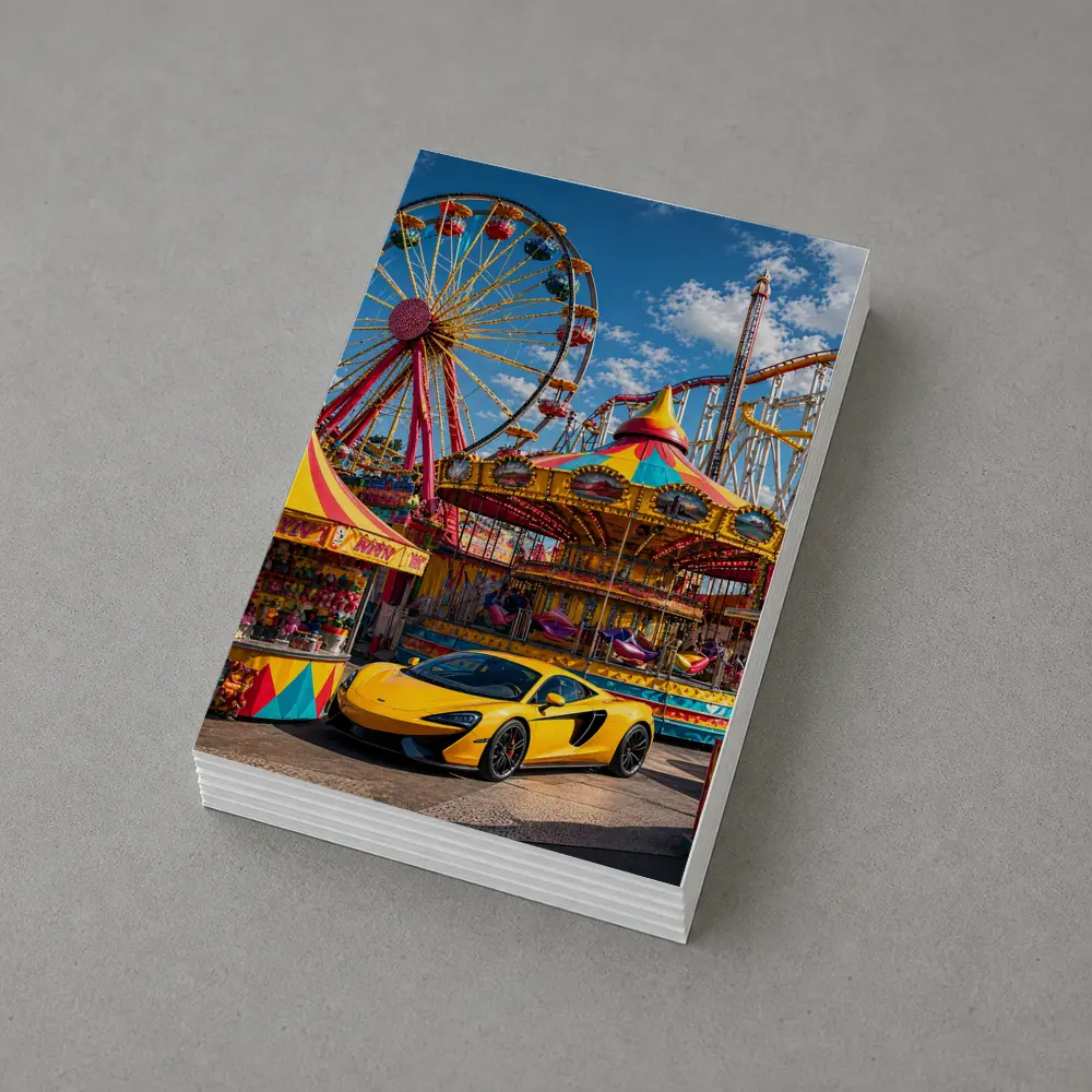 Yellow McLaren Sports Car Amusement Park Scene – Postcards