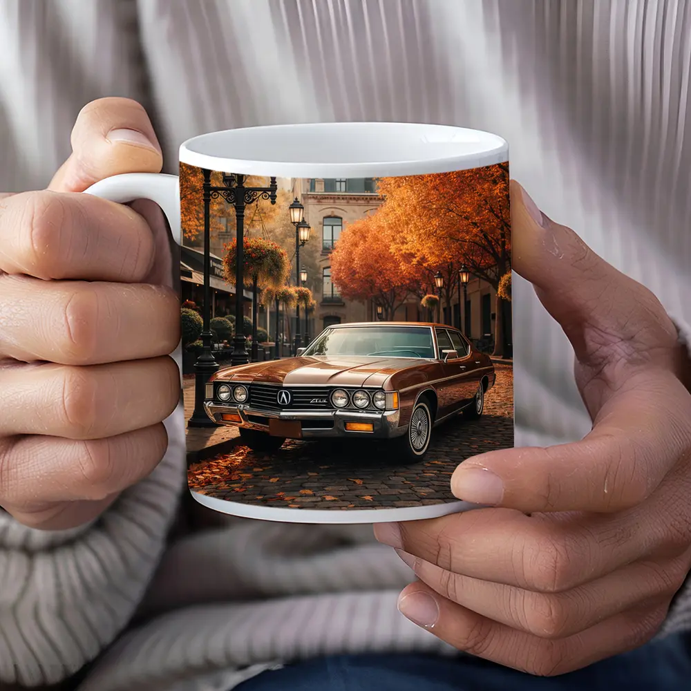 Acura Classic Car Cobblestone Autumn Street – Mugs