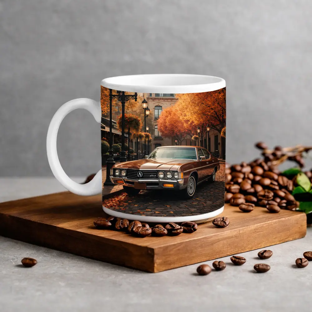 Acura Classic Car Cobblestone Autumn Street – Mugs