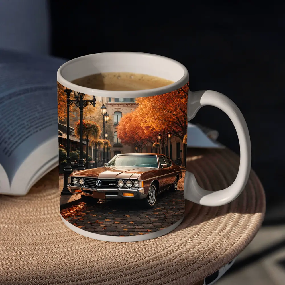 Acura Classic Car Cobblestone Autumn Street – Mugs