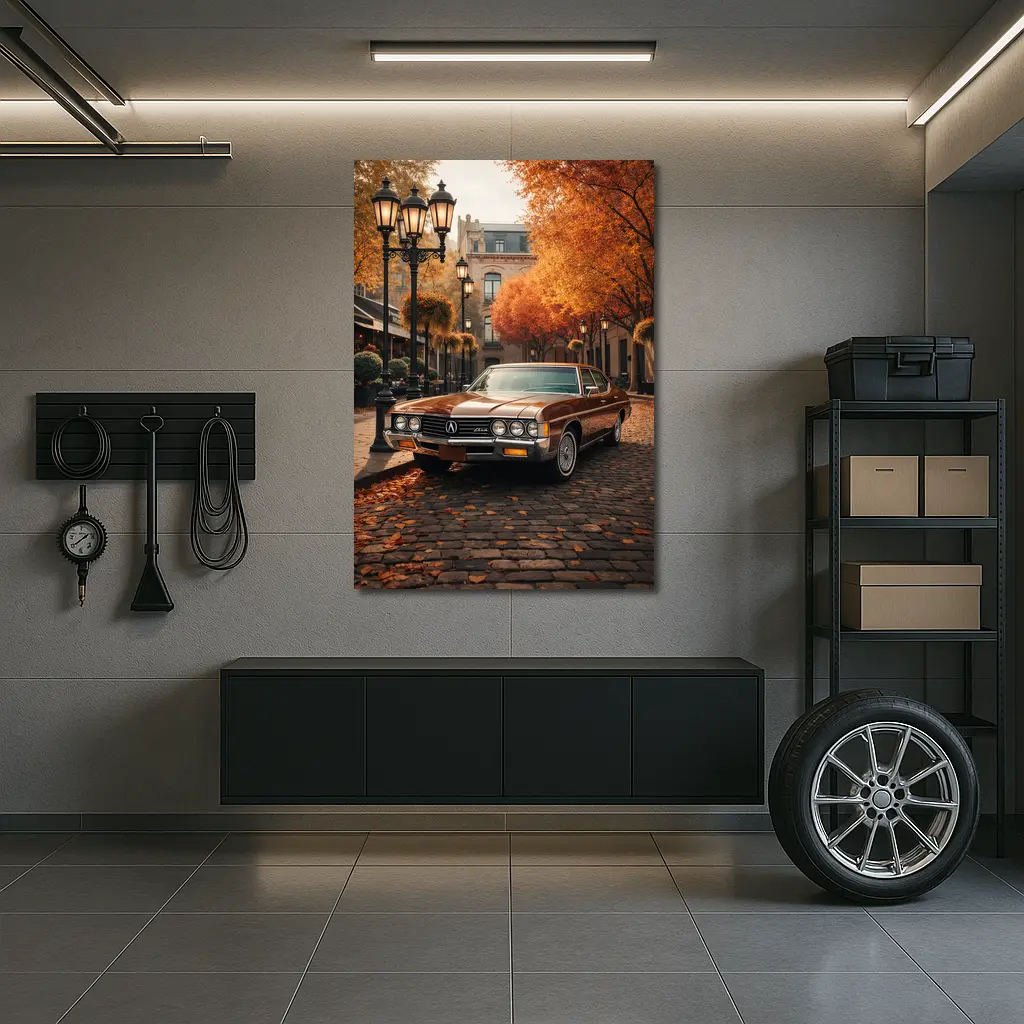 Acura Classic Car Cobblestone Autumn Street – Wall Art