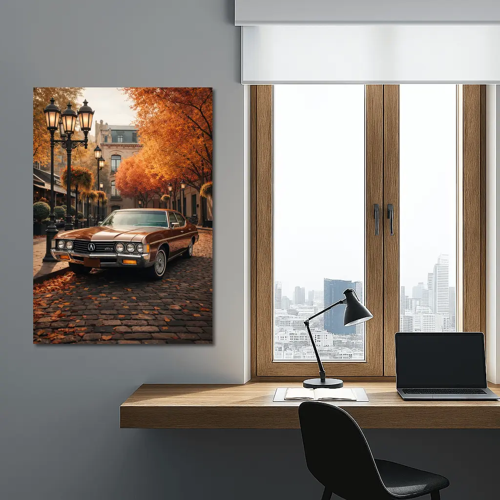 Acura Classic Car Cobblestone Autumn Street – Wall Art