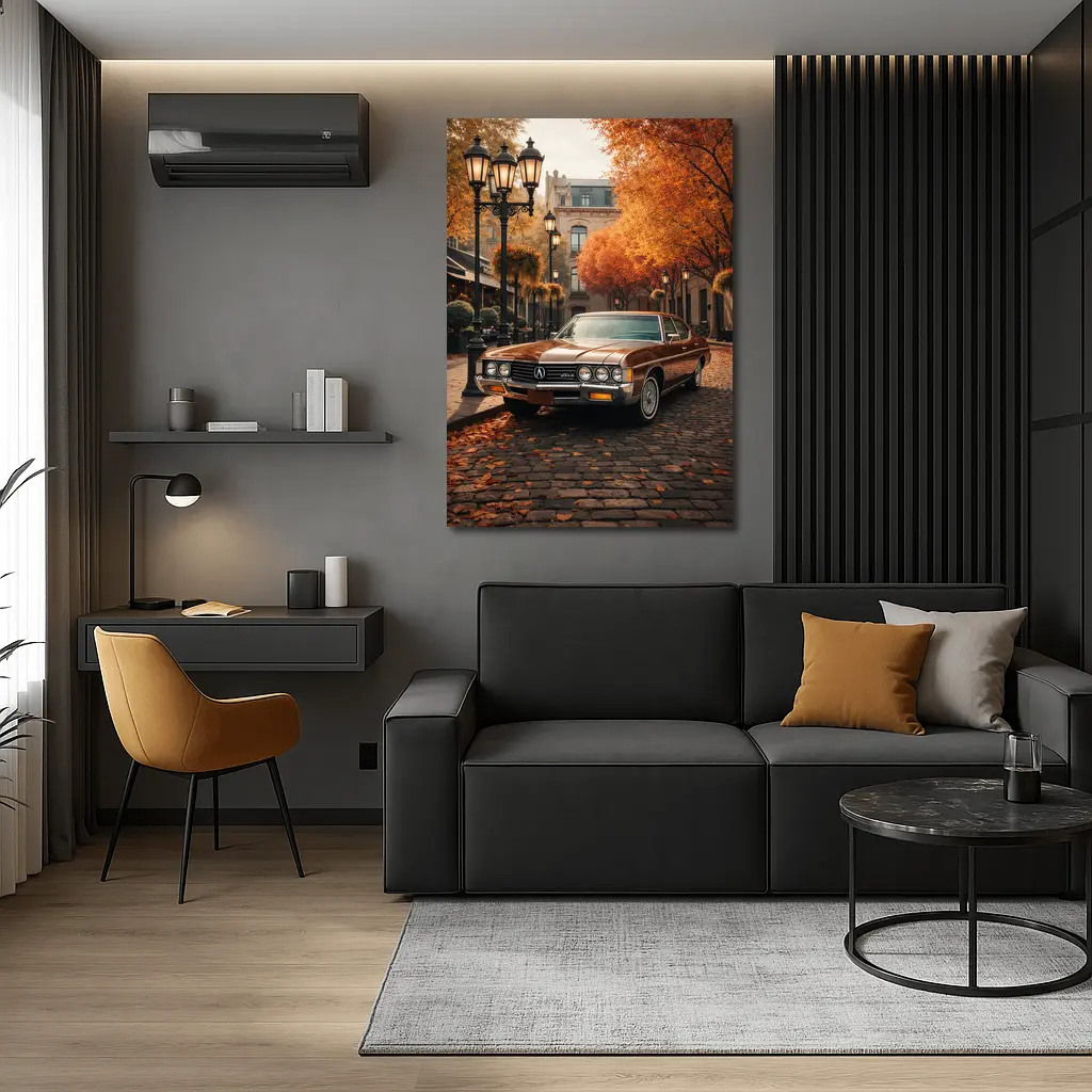 Acura Classic Car Cobblestone Autumn Street – Wall Art